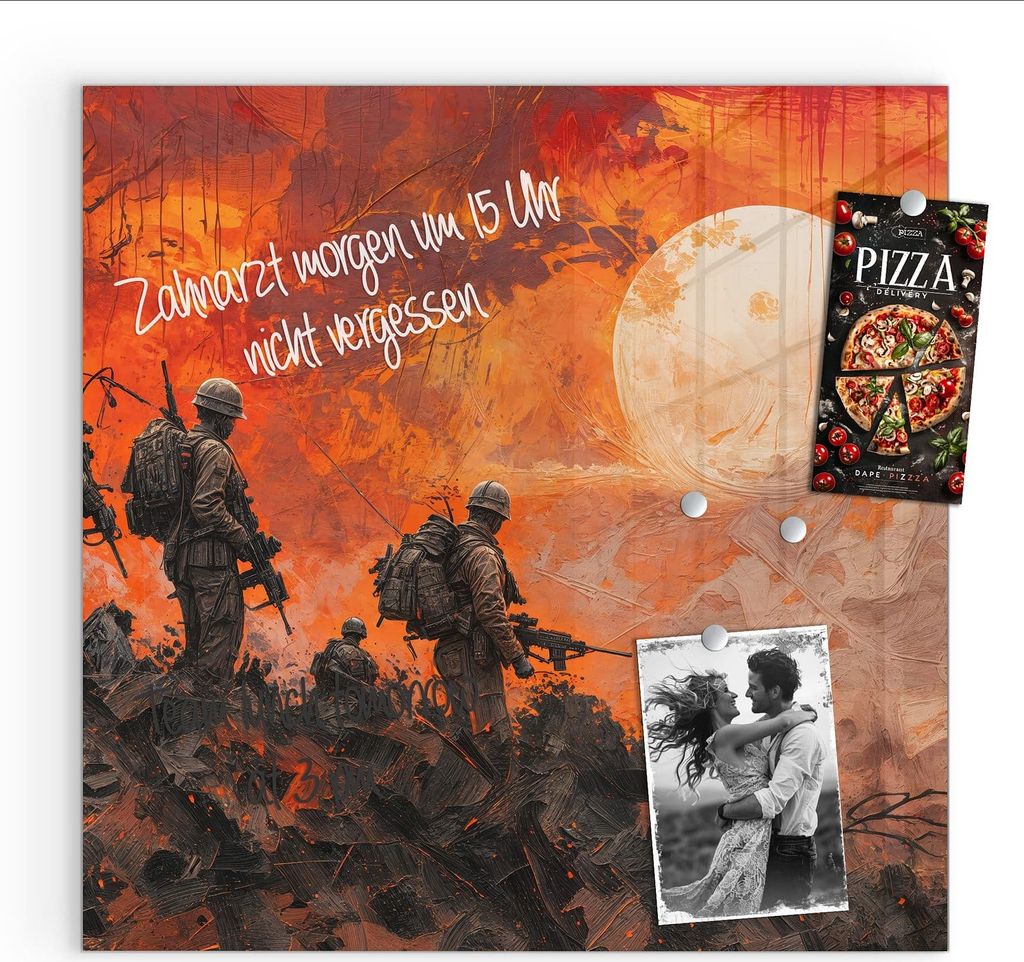 Magnettafel 30x30cm Pinnwand Whiteboard beschreibbar - Soldaten im Sonnenuntergang