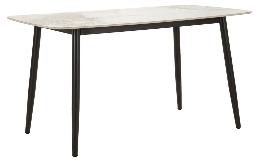 Josh Moderner Esstisch 138x78x76 cm - Tischplatte in Marmoroptik mit schwarzen Metallbeinen - Esstisch für den Wohnbereich