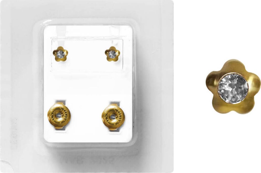 Erstohrstecker Chirurgenstahl Ohrringe vergoldet Sterile Ohrstecker Blume 4mm mit Kristall