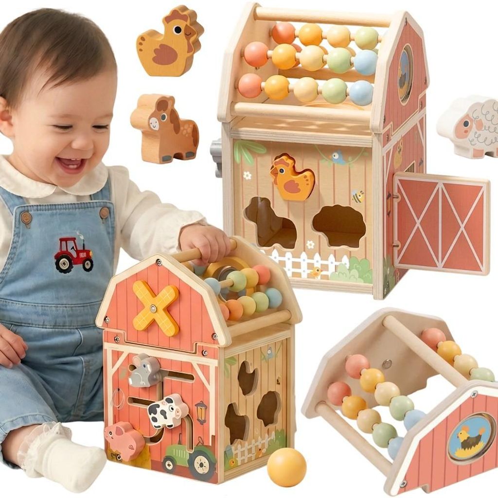 Tooky Toy Wooden Barn Activity Sorter Montessori Abacus