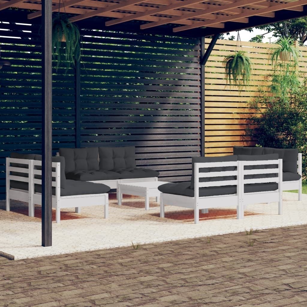 The Living Store 9-tlg. Garten-Lounge-Set mit Anthrazit Kissen Kiefernholz