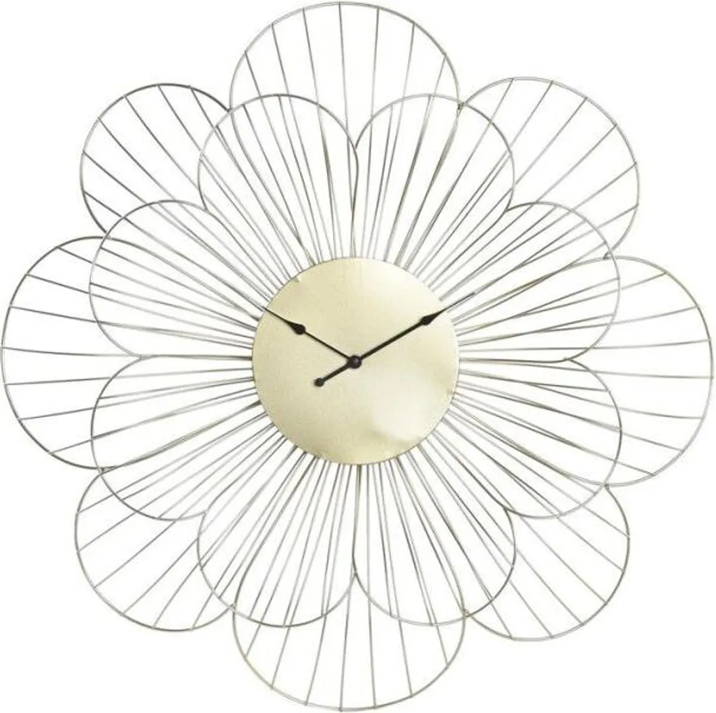 Horloge murale moderne fleur métal or 57 cm pour salon et décoration