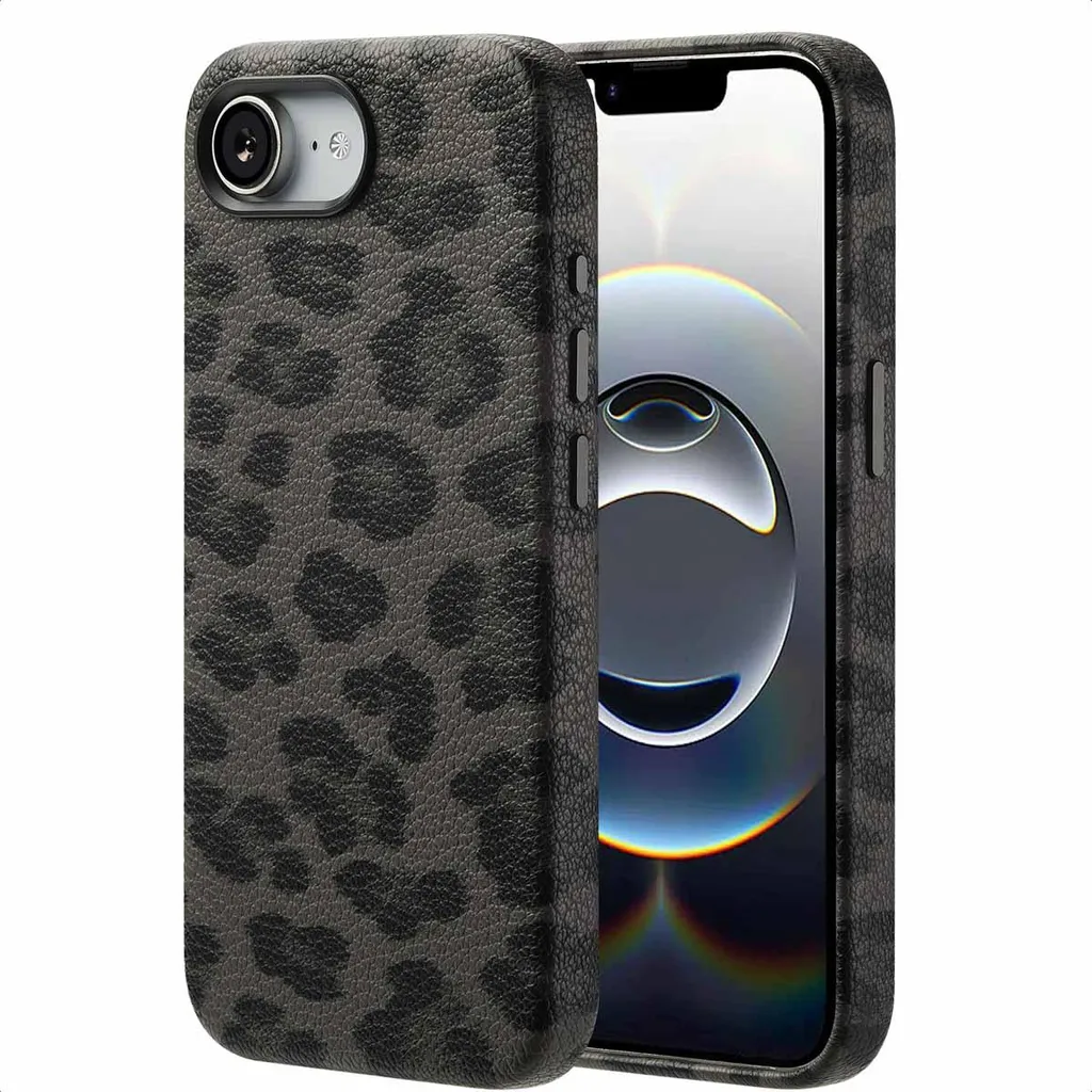 Cover Leopardata iPhone 16e Selencia Sabi MagSafe Midnight Black