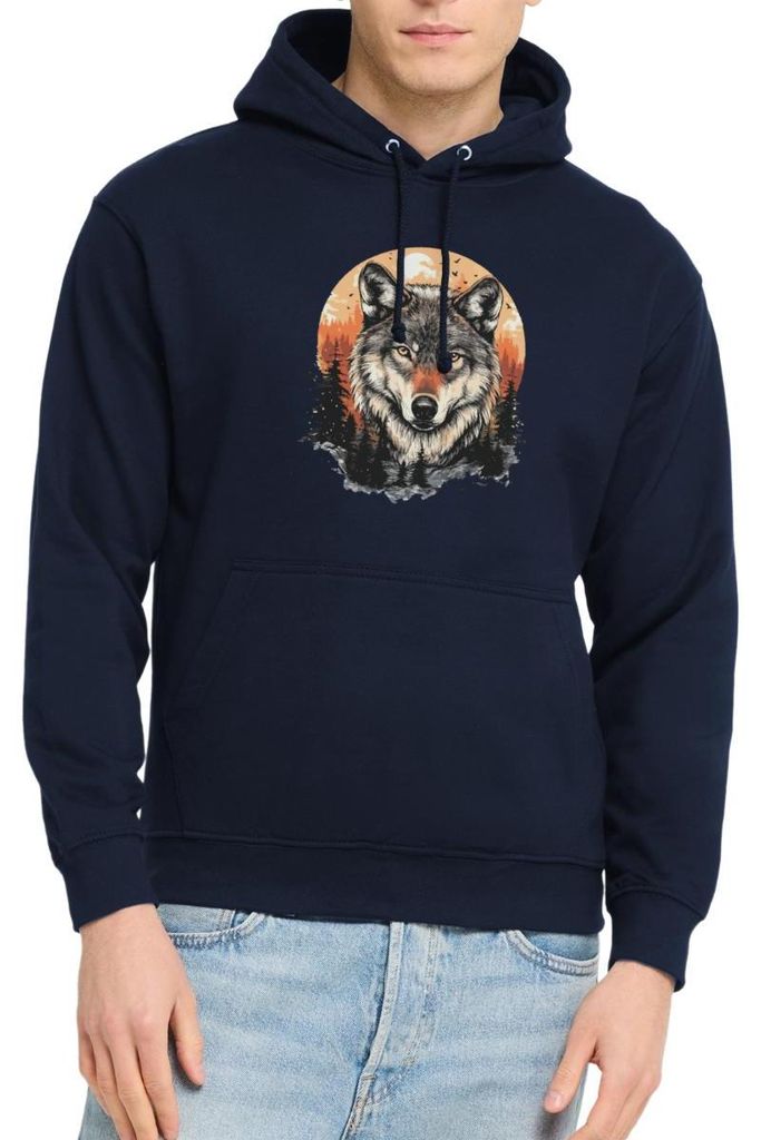 Spreadshirt Wolf Im Wald | Kraftvolles Tiermotiv Uni Hoodie, 4XL, Navy