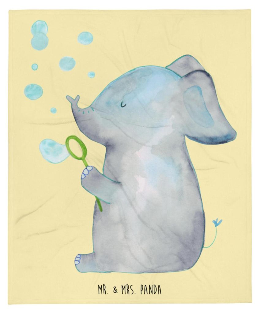 Mr. & Mrs. Panda Schlafdecke Elefant Seifenblasen - Gelb Pastell - Geschenk, Kuscheldecke, Kuschelige Decke, Liebesspruch, Tagesdecke, Heimat, Bett...