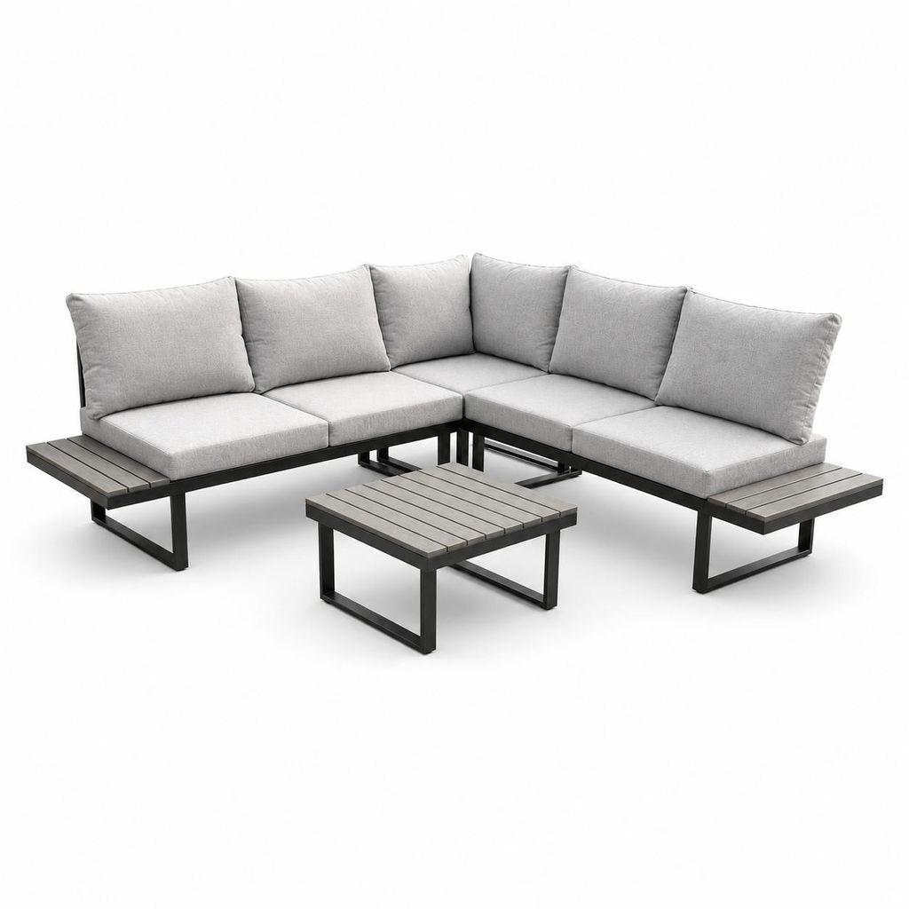 greemotion Gartenlounge-Set Pisa Lounge-Set Schwarz-Holz / Produktbild 