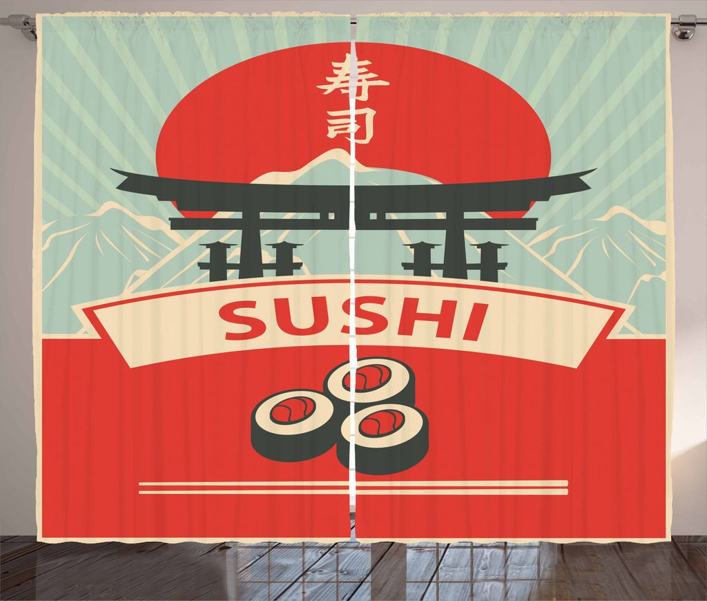 ABAKUHAUS Sushi Rustikaler Vorhang, Torii-Tor Sushi Berge, Wohnzimmer Universalband Gardinen mit Schlaufen und Haken, 280 x 245 cm, Mehrfarbig