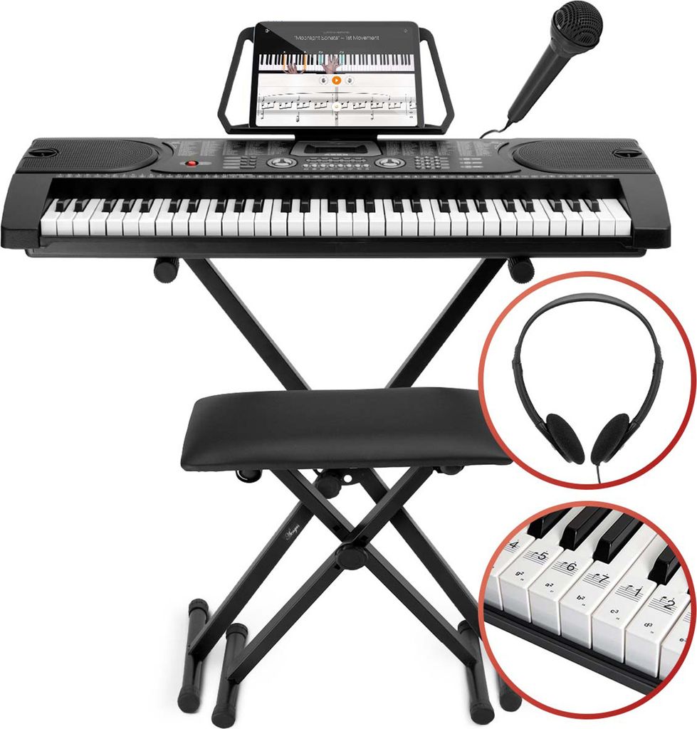 Áengus keyboard 61 tasten, set mit keyboard, klavierhocker, Ständer und Mikrofon - A289