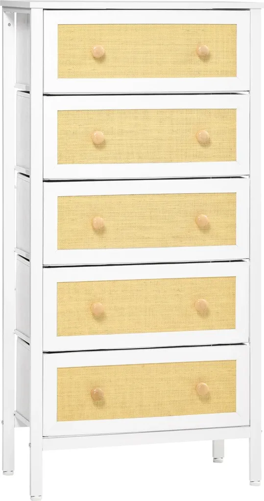 Commode en tissu pliable blanche, meuble gain de place 5 tiroirs