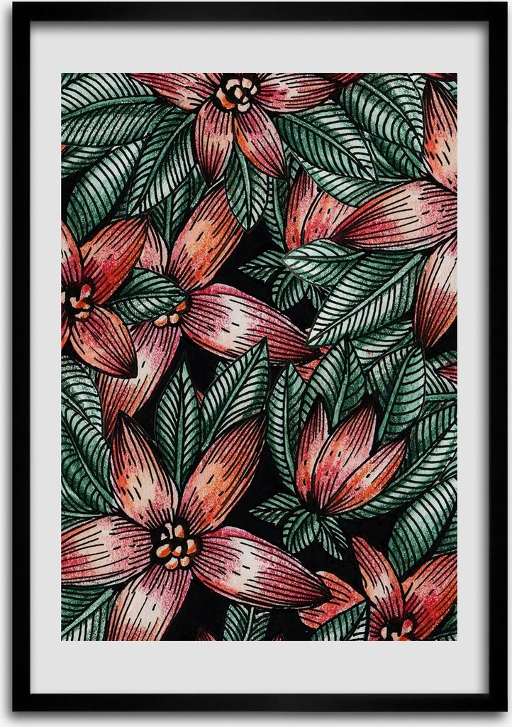 Bild - Bilderrahmen - Foto - 70 cm x 100 cm - MDF - Rahmen - Wandkunst - Tropische Blumen