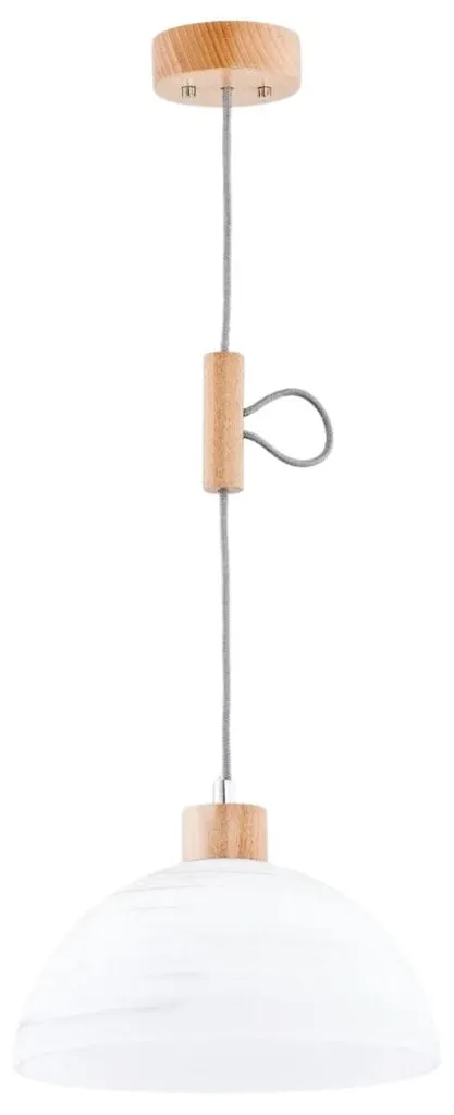 Suspension Scandinave HOLIDAY Verre Blanc et Finition Bois 1xE27