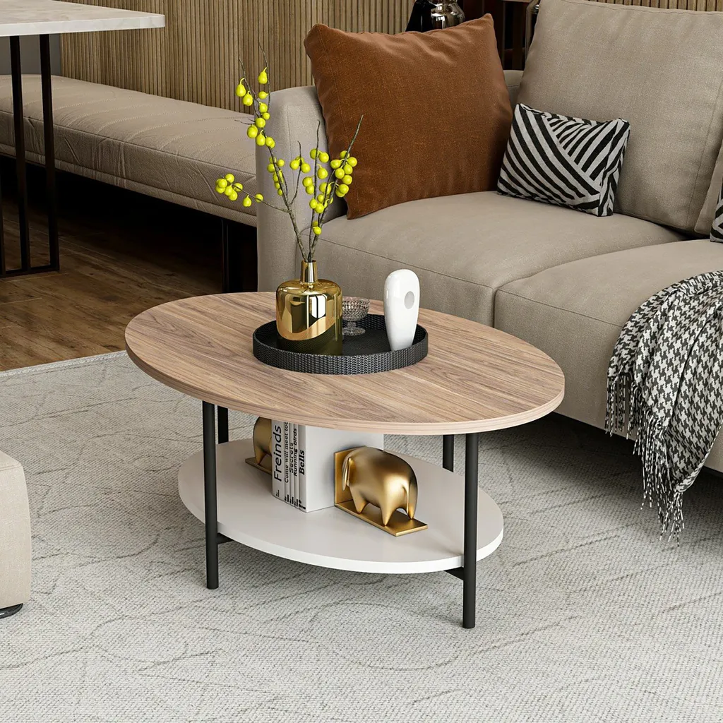 Tavolino da Divano Fredericia Legno Quercia e Ripiano Bianco Ovale