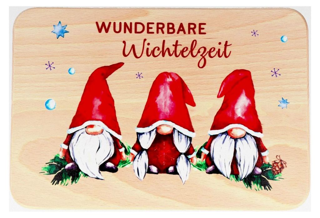 Frühstücksbrettchen mit Farbdruck - Geschenkidee für Weihnachten - "Wunderbare Wichtelzeit"