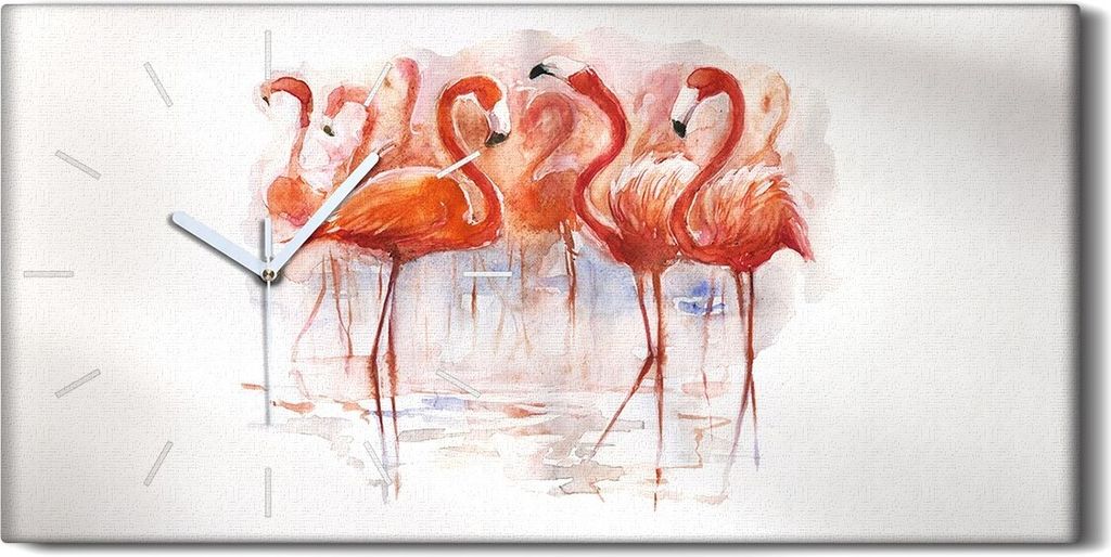 Leinwand Wanduhr Wandkunst Uhr 60x30 Gemälde Abstraktes Tier Vogel Flamingo - weiße Hände
