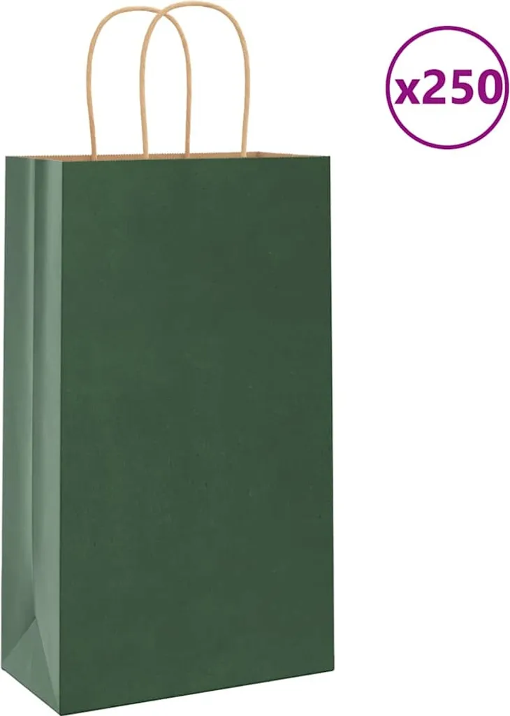 250 Sacchetti di Carta Verdi 21x11x36 cm - Shopper Regalo con Manici