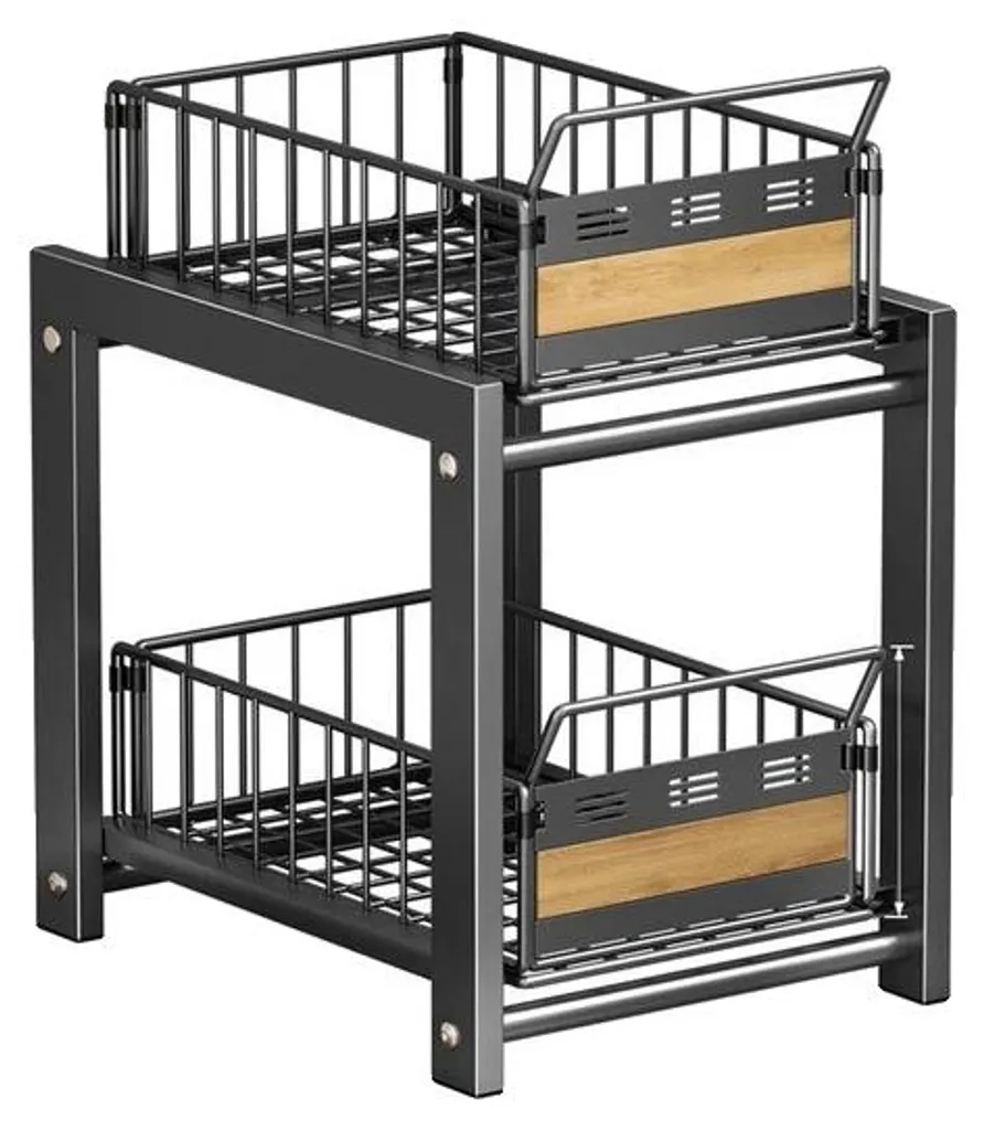 Rangement de cuisine coulissant 2 niveaux noir pour épices et flacons