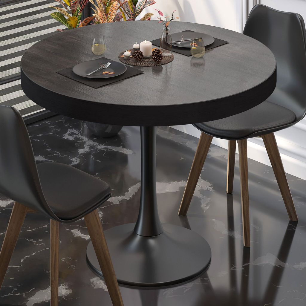 BL | Bistrotisch | Ø:H 70 x 78 cm | Schwarzer Rand | Wenge / Schwarz | Rund | Bistrotisch Gastro Tisch