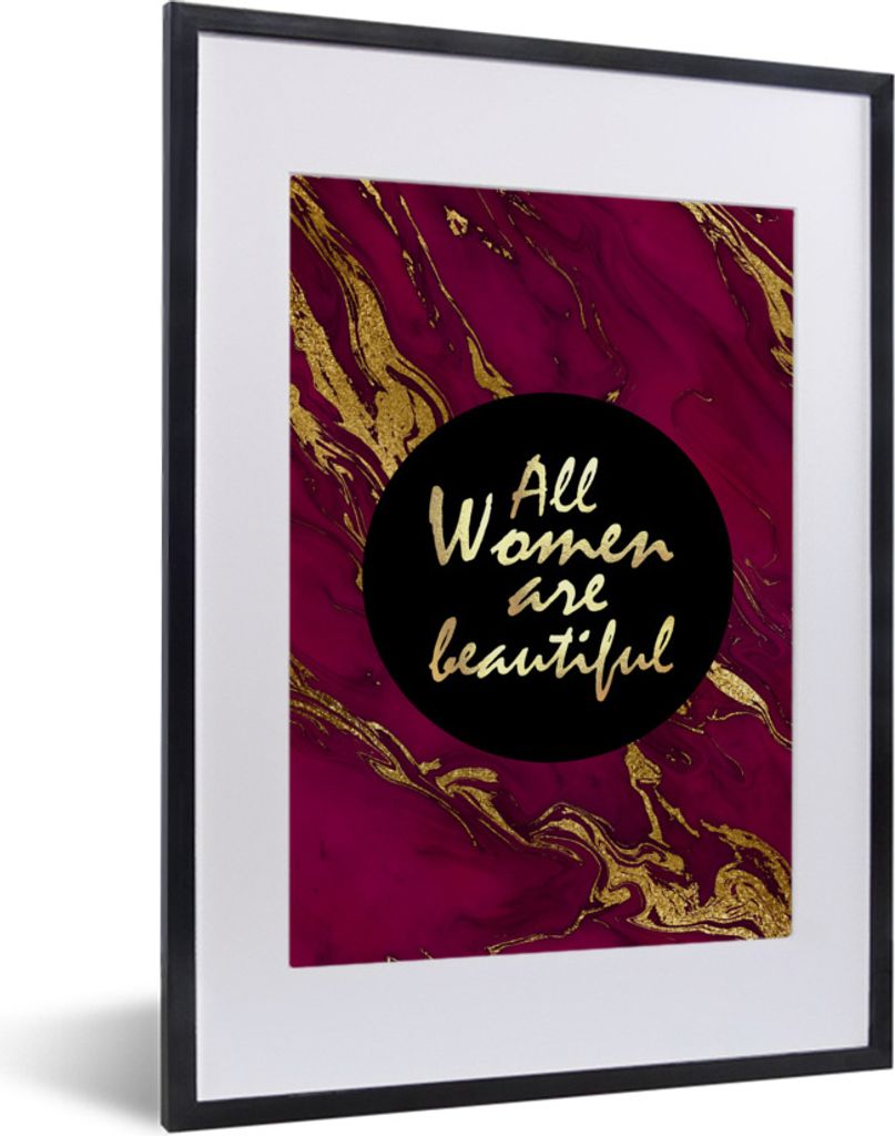 MuchoWow® Gerahmtes Poster Zitat - Frau - Gold - Bordeaux Produktbild 