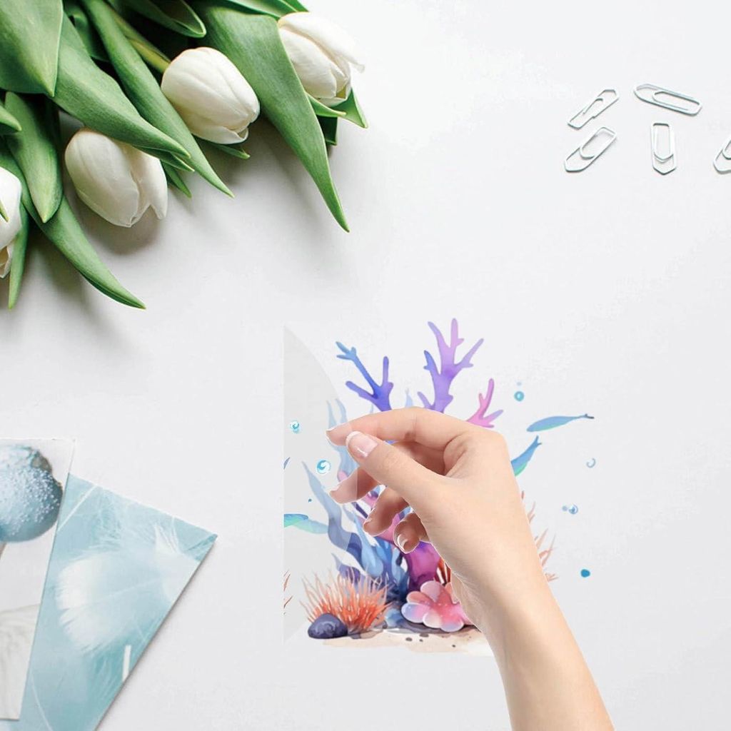 Koral Fensteraufkleber 16 x 16 cm - Ozean Meer Fisch Statik Schiebetür Aufkleber - Anti-Kollisionsfolie - Schlafzimmer Warnaufkleber - Verhindern,...