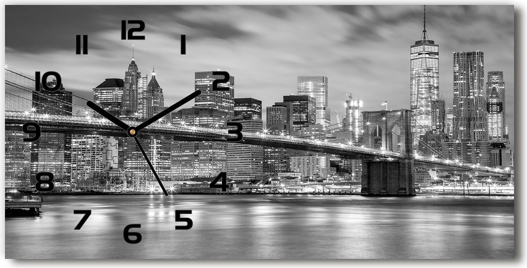Wanduhr aus Glas – 60x30 cm - Glasbild - Glasuhr - Gehärtetes Glas - schwarze-zeiger - Manhattan New York