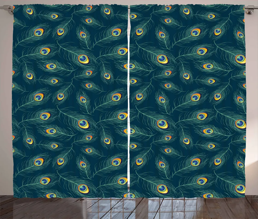 ABAKUHAUS Tenda rustica, disegno esotico con pavoni, tenda con passanti e ganci per camera da letto, 280 x 175 cm, multicolore