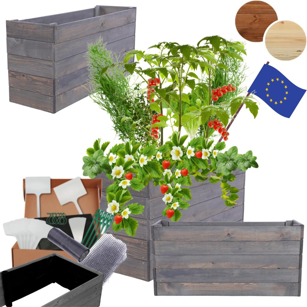 MODO24 Hochbeet Holz, Pflanzkasten, Massivholz, Kiefer, Kräuterbeet, Blumenkasten, Garten, Terrasse, 45x103x30 cm, Grau, ZP06