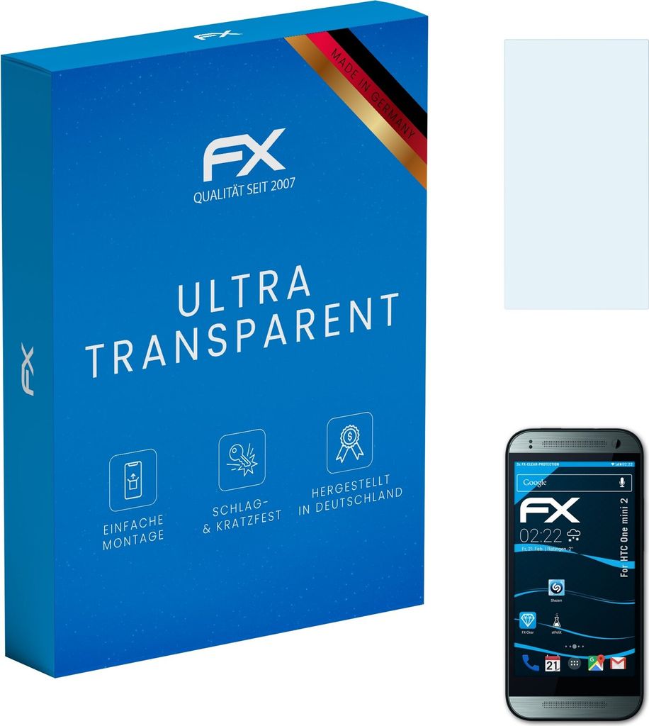 atFoliX FX-Clear 3x Schutzfolie kompatibel mit HTC One mini 2 Displayschutzfolie