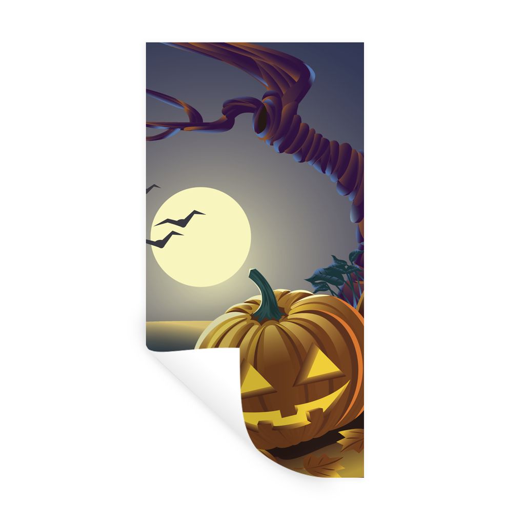MuchoWow Wandtattoo Wandsticker Wandaufkleber Zwei Kürbisse in einer Halloween-Nacht in einer Illustration 40x80 cm Selbstklebend und Reposition...