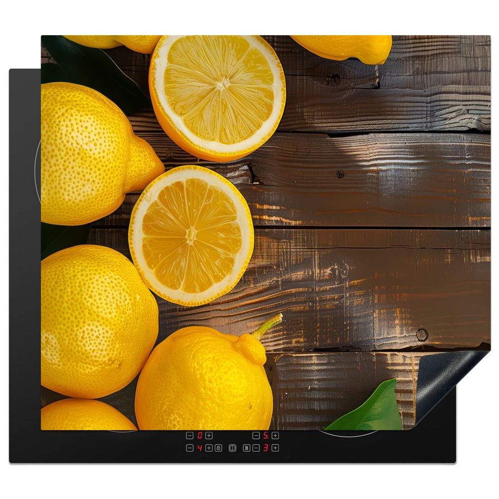 KitchenYeah Herdabdeckplatte Holz - Zitrone - Braun - Gelb , 58x51cm, Küche Deko, Glaskeramikkochfeld Herdabdeckung, Abdeckplatte fùr Kochfeld