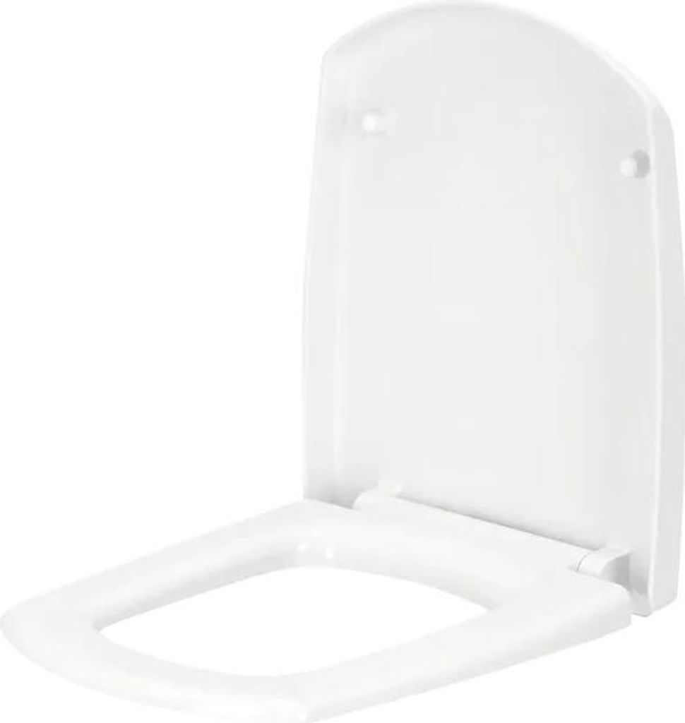 A white toilet seat and lid, shown in an open position.