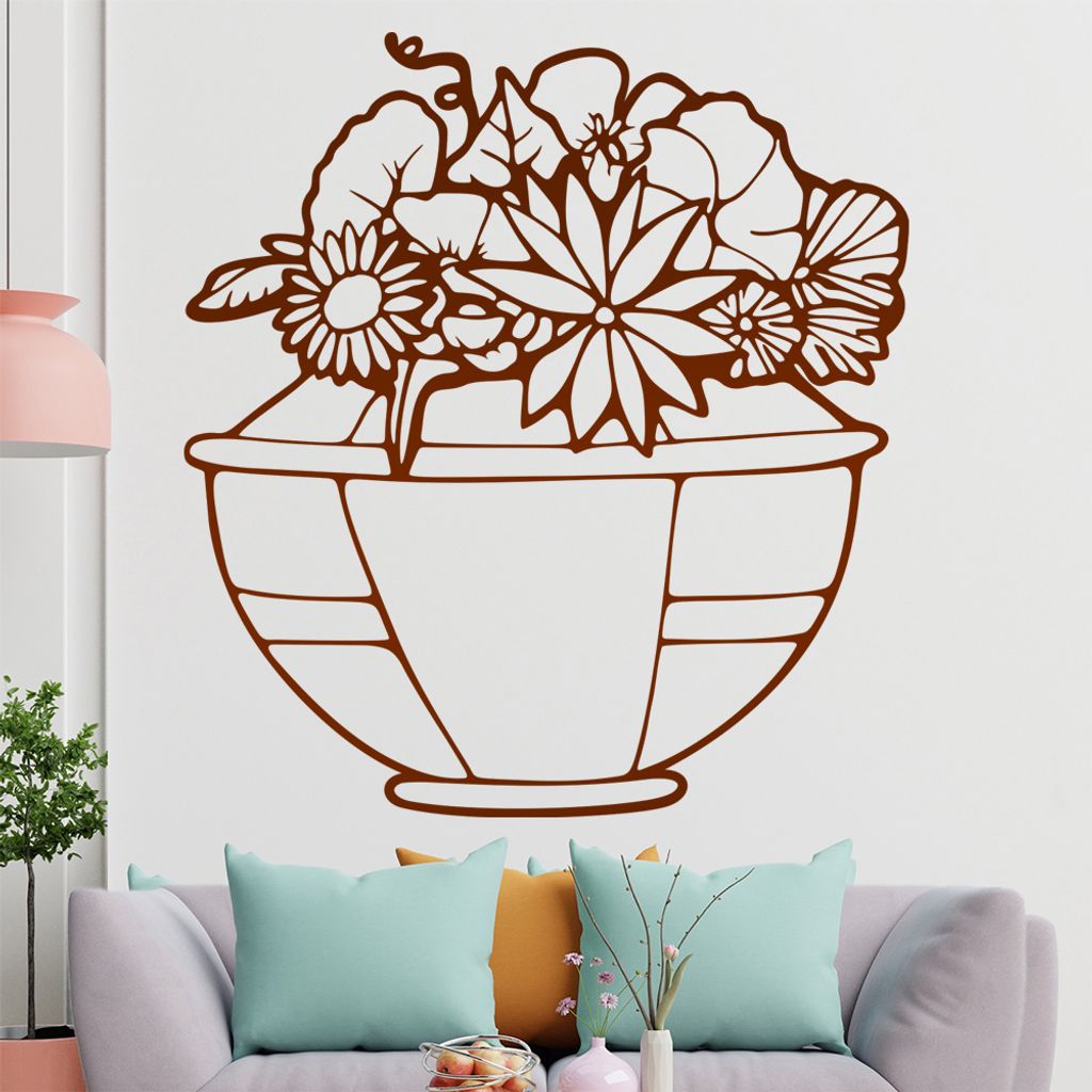 Blumen - Vase - Blumenstrauß Wandtattoo in 6 Größen - Wandaufkleber Wall Sticker - Dekoration, Küche, Wohnzimmer, Schlafzimmer, Badezimmer