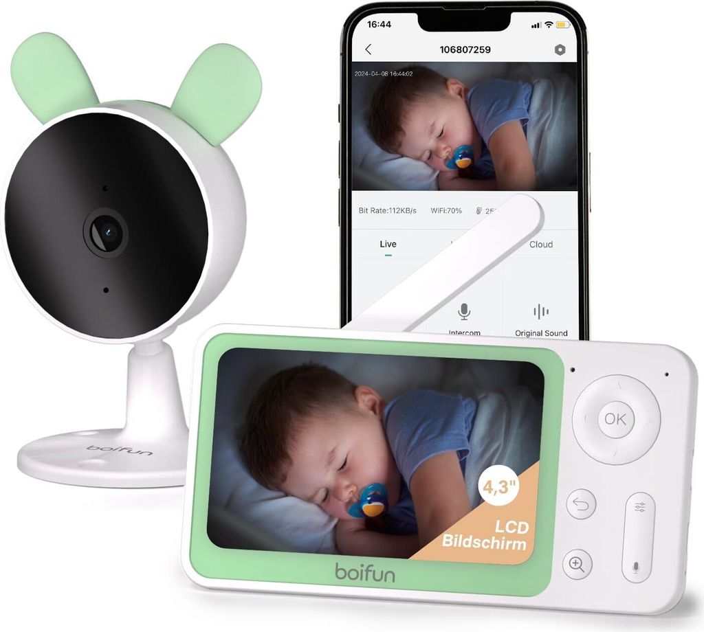 BOIFUN 4.3" Babyphone mit Kamera APP 1080P, PTZ 350°, Produktbild