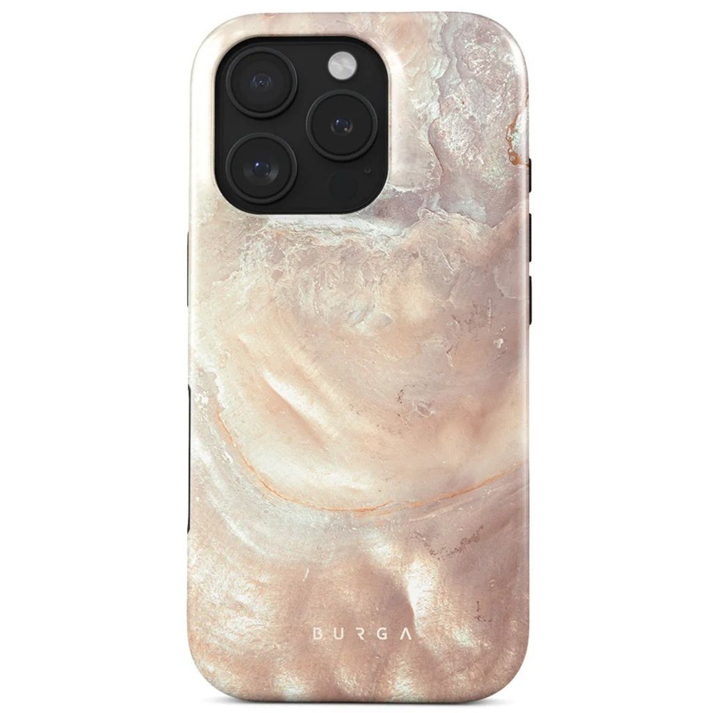 A product shot of a phone case with a marble-like pattern.