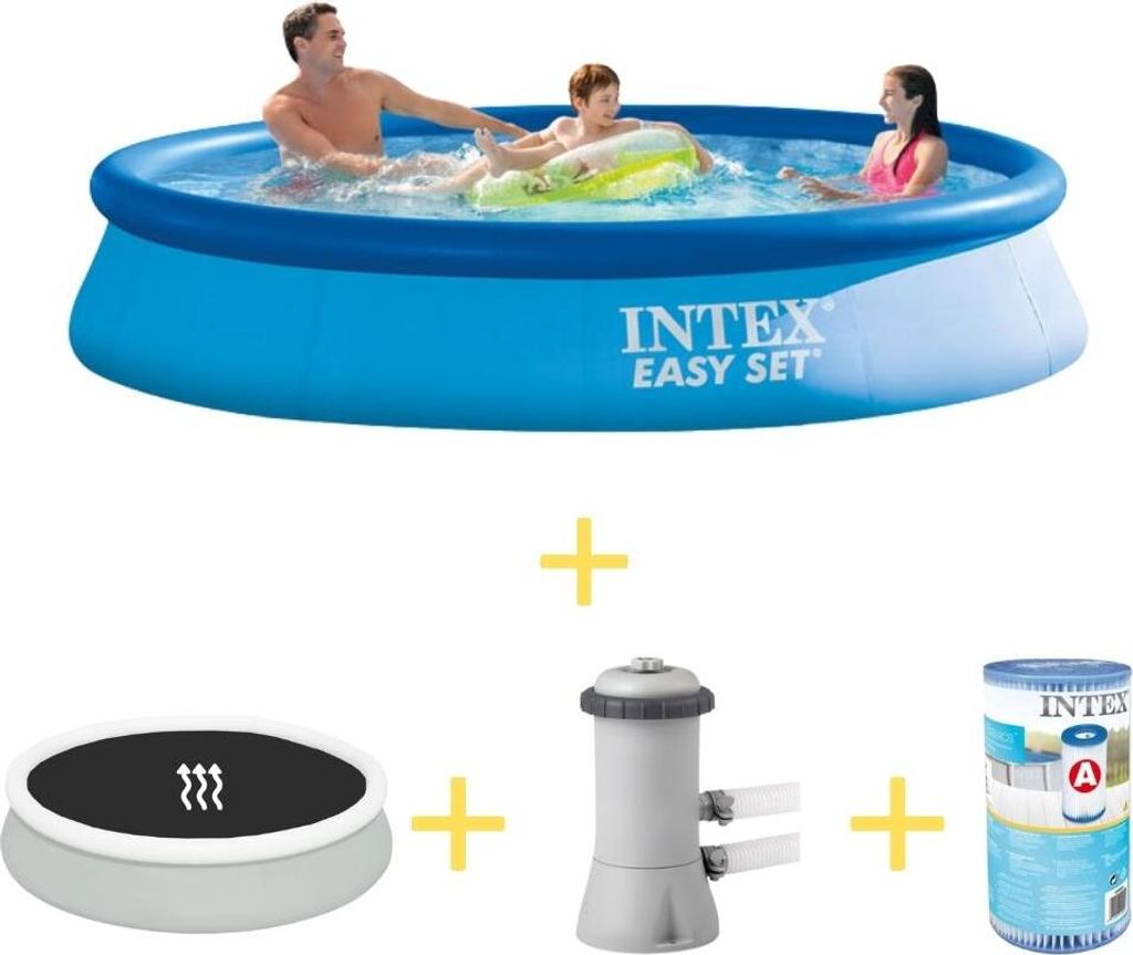 Intex Easy Set Pool - 366 x 76 cm - Inklusive Solarsegel, Filterpumpe & Filter
