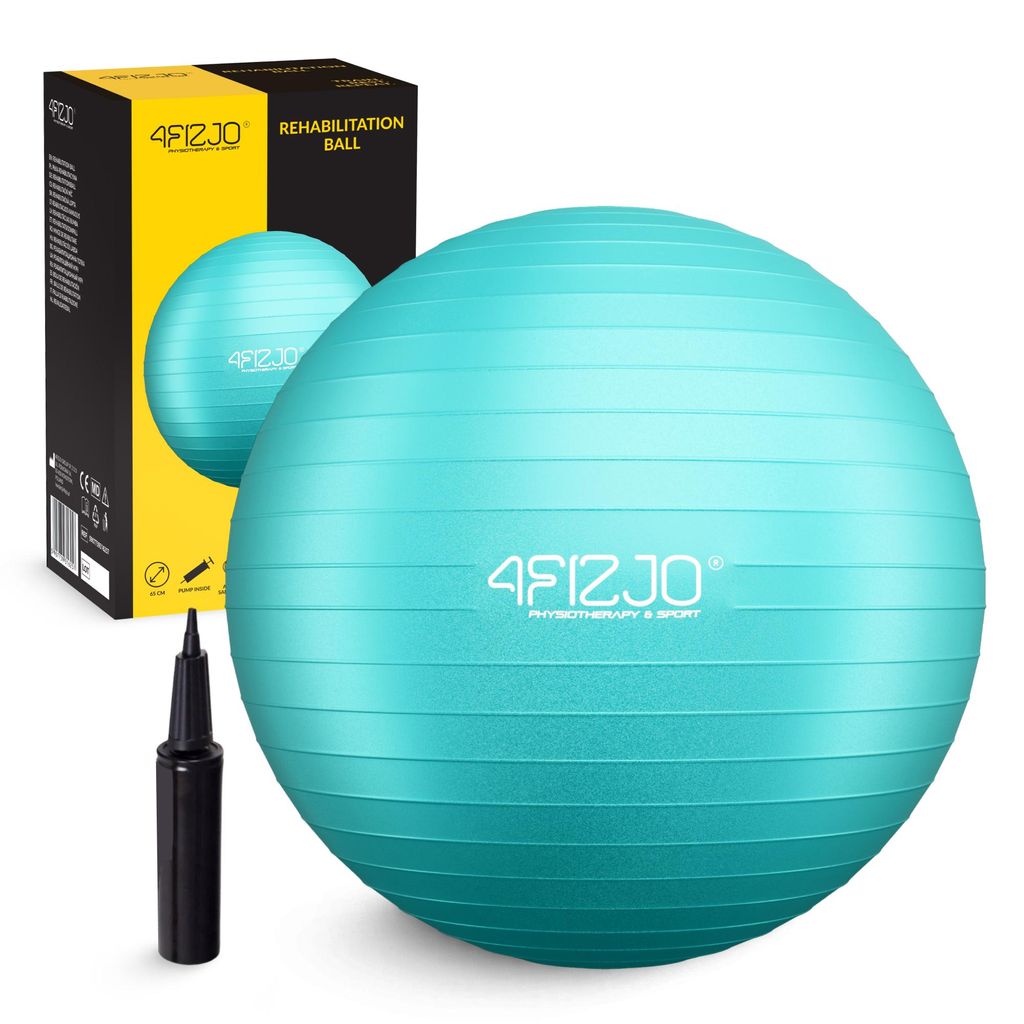 4FIZJO Gymnastikball Reh Ball, aufblasbar, Reha, Pilates, Fitness, Therapie, 65 cm, mint
