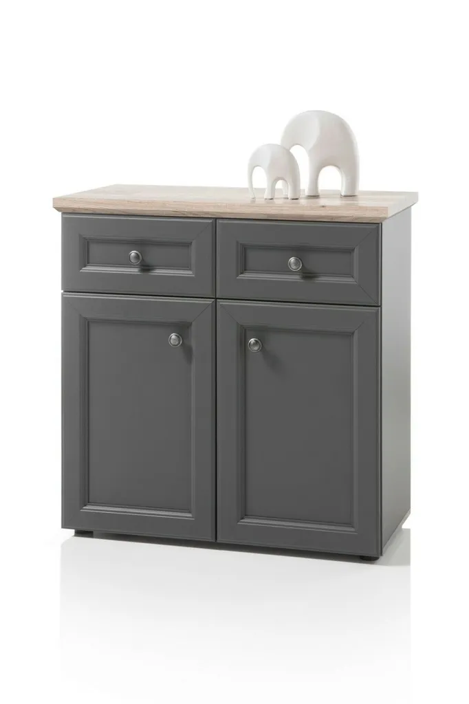 Commode 2 Toscane Gris Timber Wood Buffet 2 Portes et 2 Tiroirs Chic