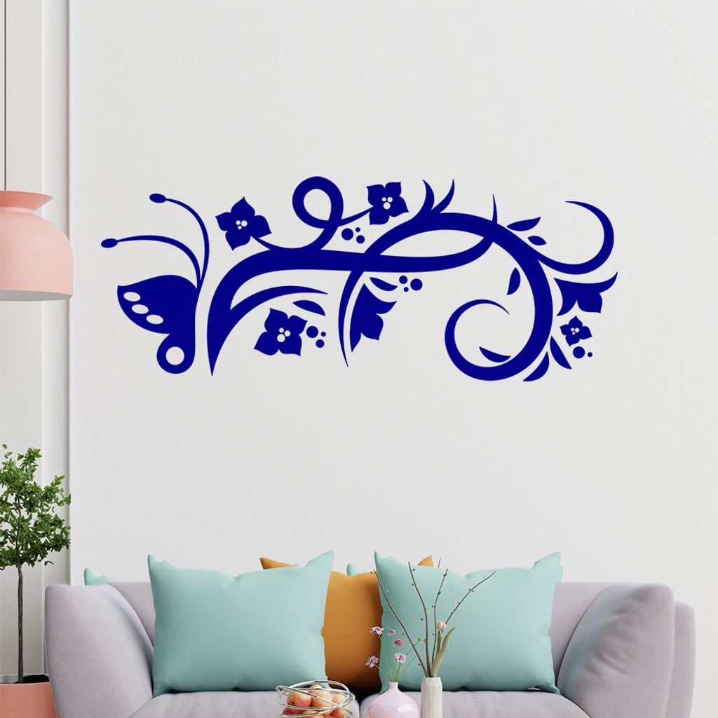 Schmetterling Blüten Ranke Wandtattoo in 6 Größen - Wandaufkleber Wall Sticker - Dekoration, Küche, Wohnzimmer, Schlafzimmer, Badezimmer