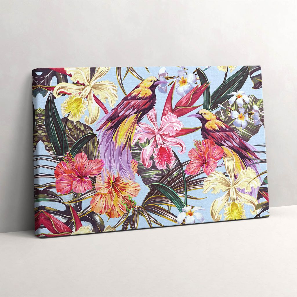 Illustration von Vögeln auf einem Zweig – Leinwandbild Wandbild – 60x40 cm – Leinwandbilder – Wandbilder – Schlafzimmer – Flur