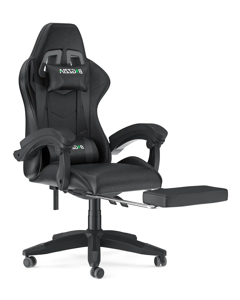 Sedia Gaming Professionale Nera Ergonomica - Supporto Lombare e Poggiapiedi