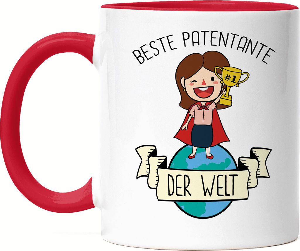 Beste Patentante der Welt Tasse Rot Lustig Geschenkidee Tante Geschwister Geburtstag Nichte Neffe