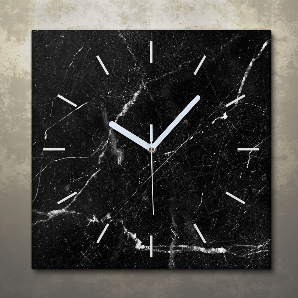 Wohnzimmer Leinwand Uhr Geräuschlos Küche 30x30 Schwarzer, Marmor, Textur, weiße Zeiger