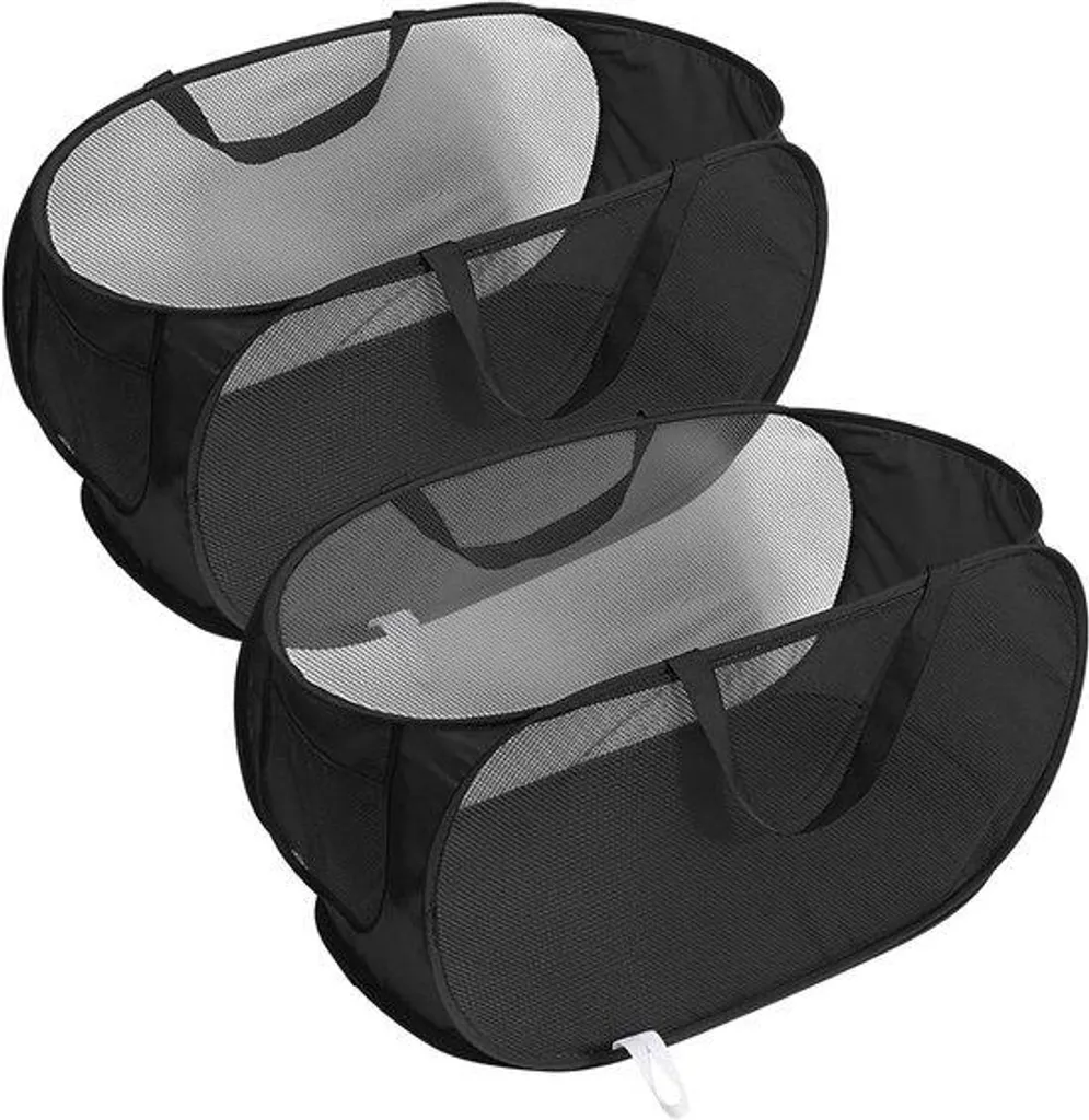Lot de 2 paniers à linge pliables 75L avec compartiment latéral beige