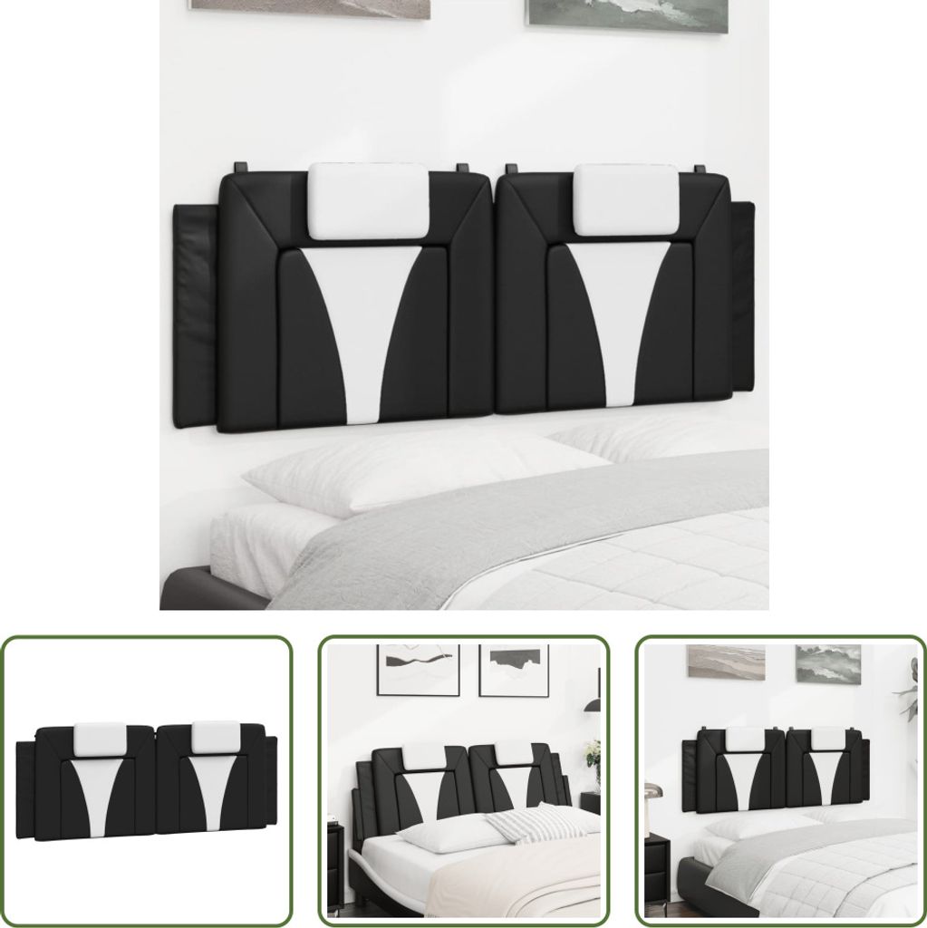The Living Store Kopfteil-Kissen Schwarz und Weiß 140 cm Kunstleder