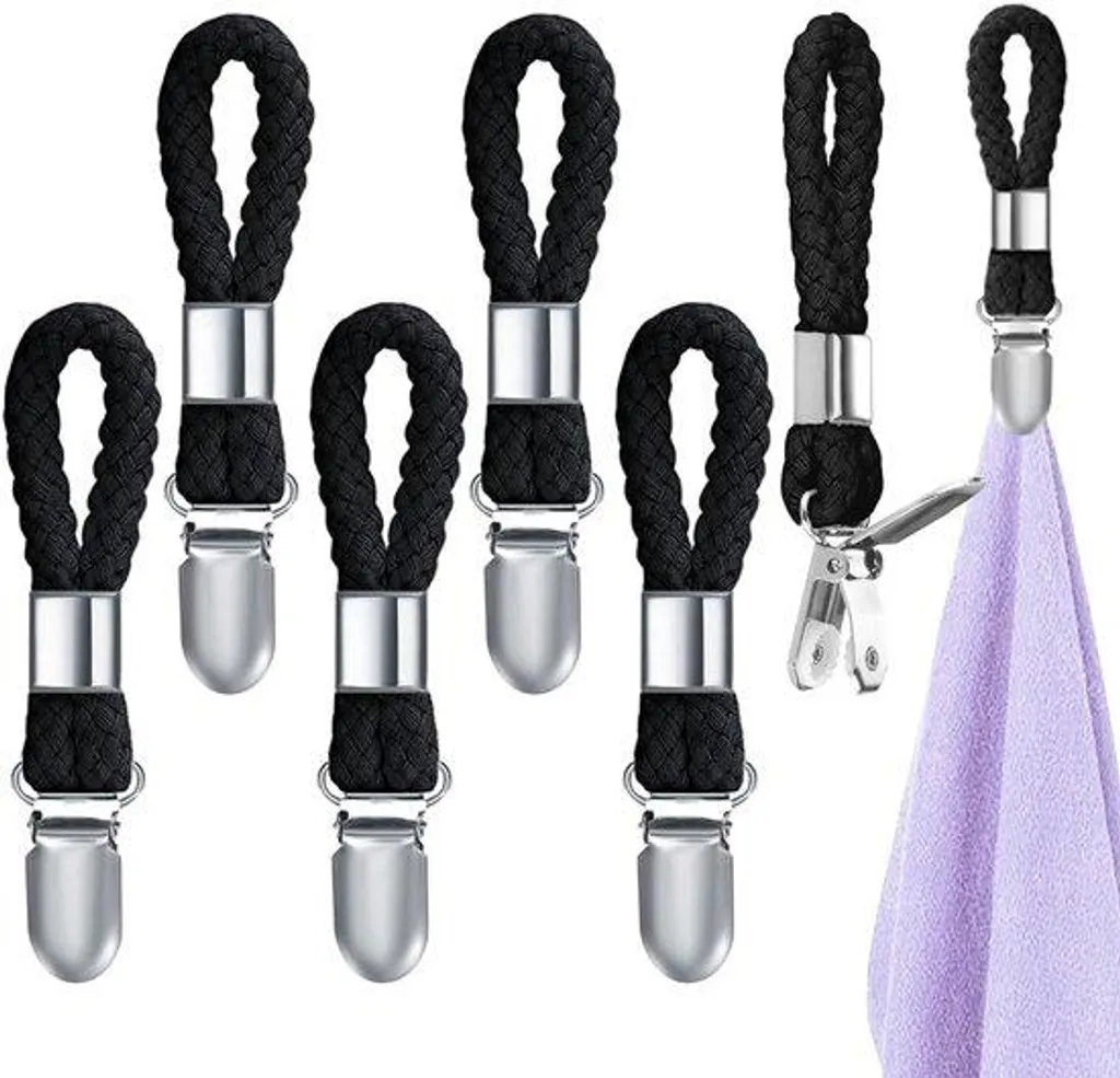 Lot de 6 crochets noirs à suspendre pour serviettes et textiles bain