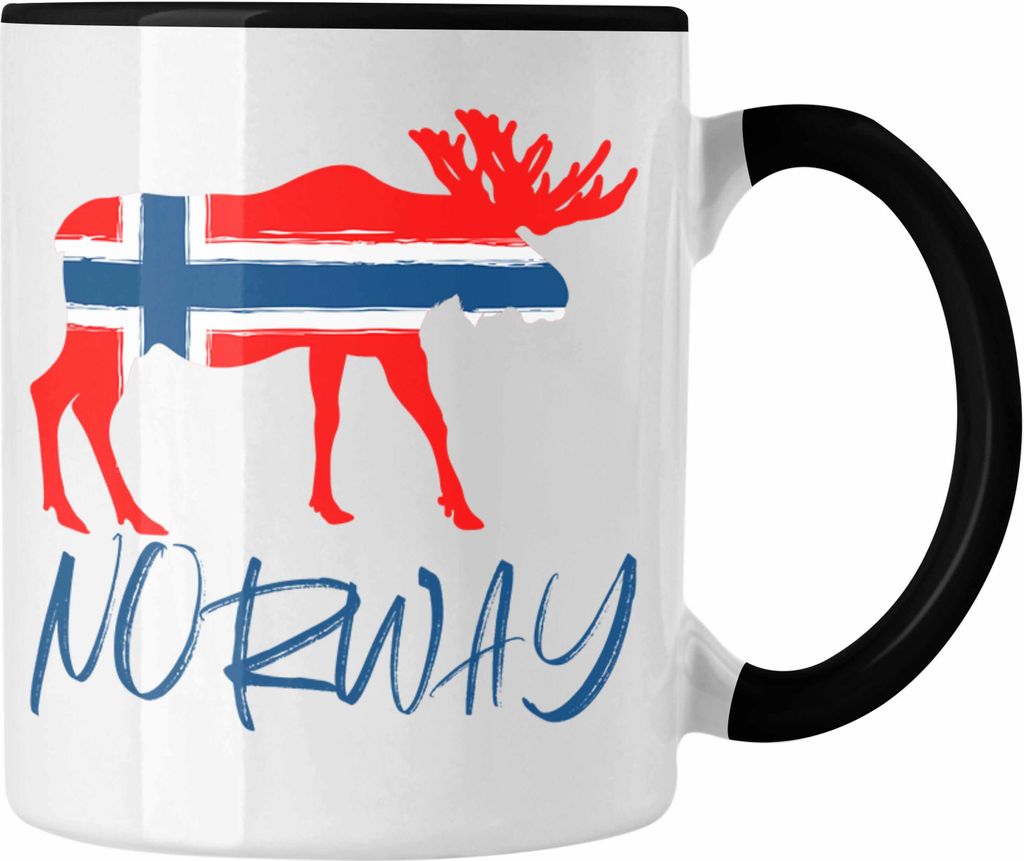 Trendation - Norwegen Geschenke Tasse Flagge Nordkap Elch Norway Grafik (Schwarz)