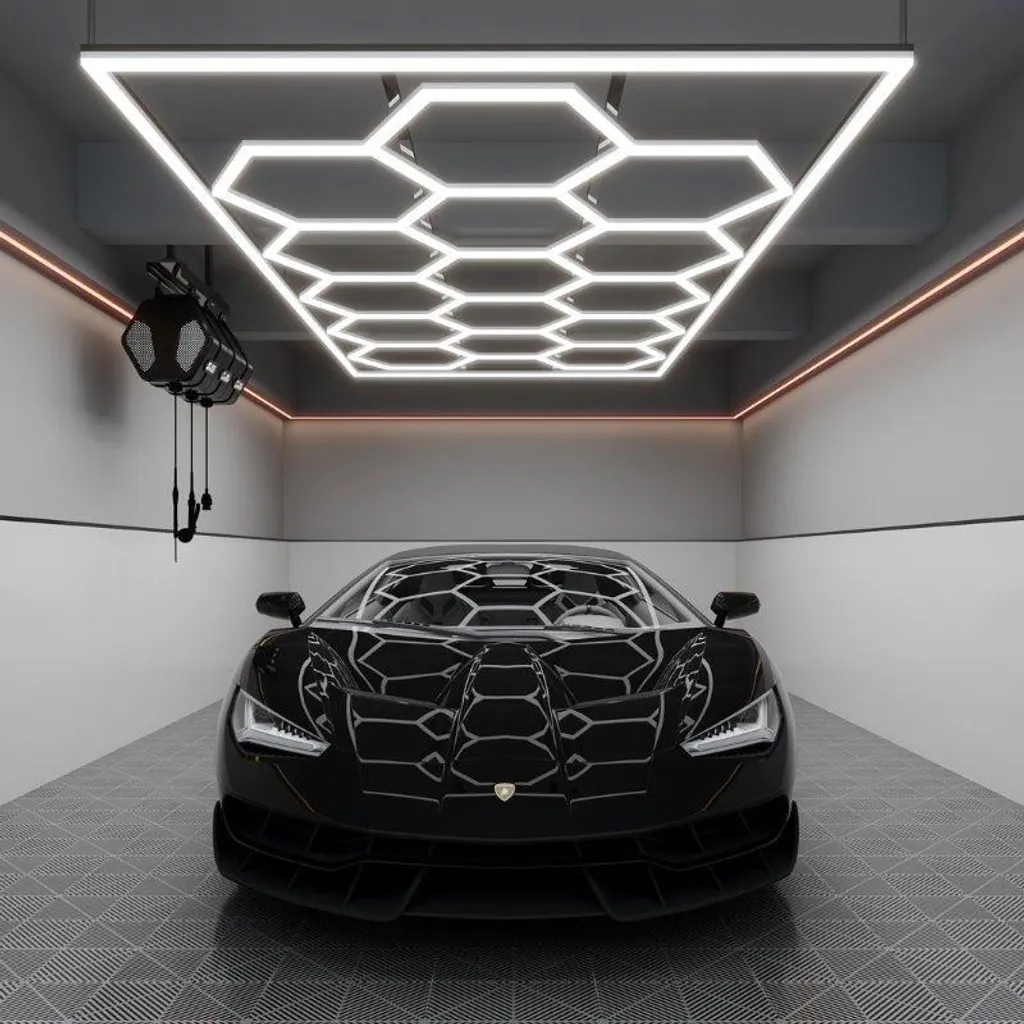Plafonnier LED Hexagonal 582W Design pour Garage et Atelier de Détailing