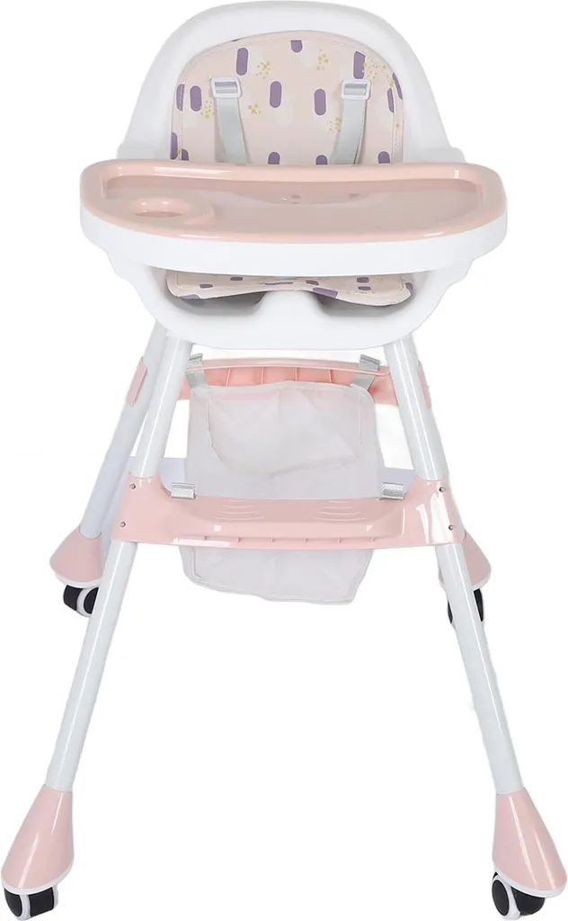 Chaise haute gain de place rose : solution repas pour petits espaces