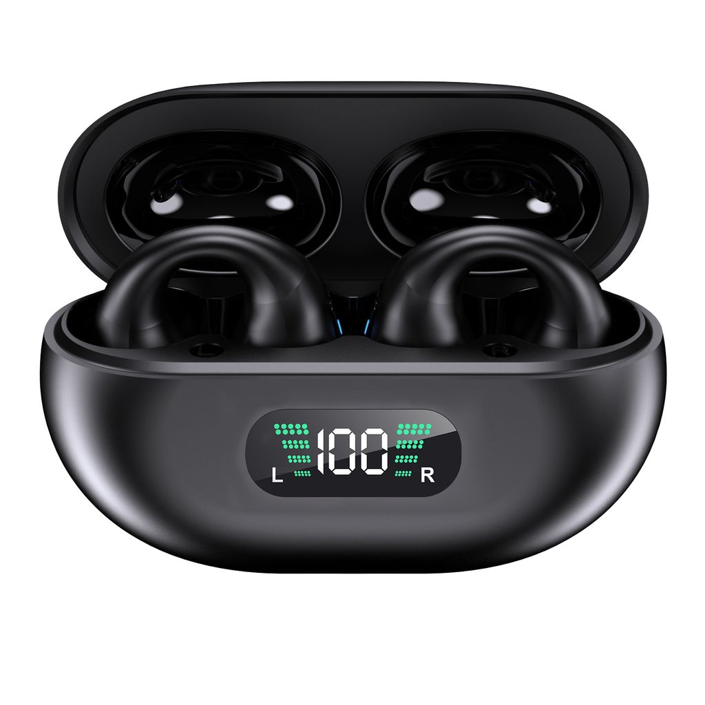 YYK-Q80 Bluetooth Kopfhörer Kabellos mit Ohrbuegeln, BT5.3-Headset mit HiFi-Stereoanlage, integriertem 350-mAh-Akku, Clip-on-Kopfhoerer - Schwarz