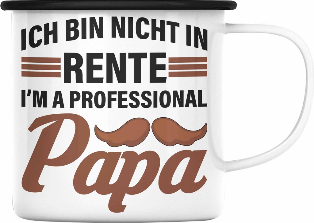 Trendation - Renter Emaille Tasse mit Spruch Ruhestand Geschenk Rente Mann Lustig Renteneintritt Abschiedsgeschenk Sprüche Papa (Schwarz)