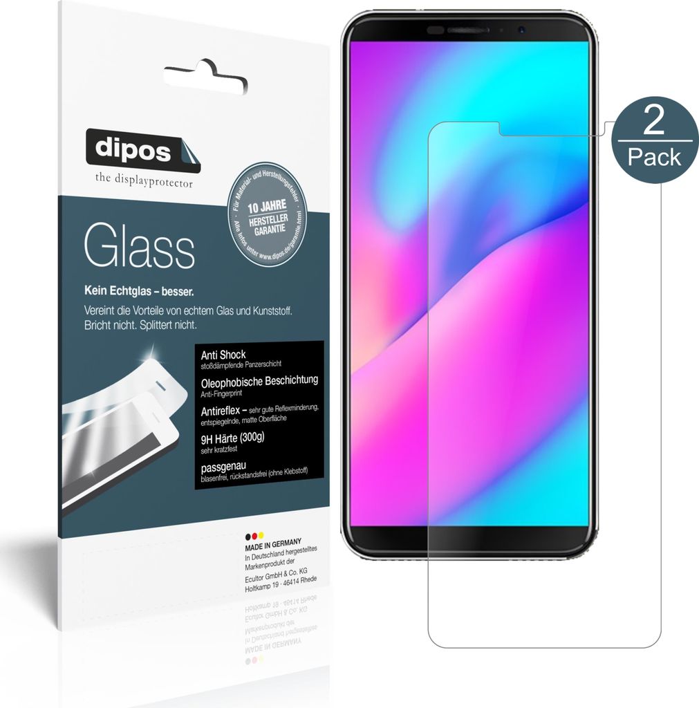 2x Schutzfolie für Cubot J3 matt - Anti-Shock 9H Folie dipos Glass Displayfolie